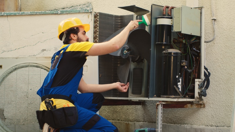 Air conditioning and refrigeration equipment inspected by a cooling technician