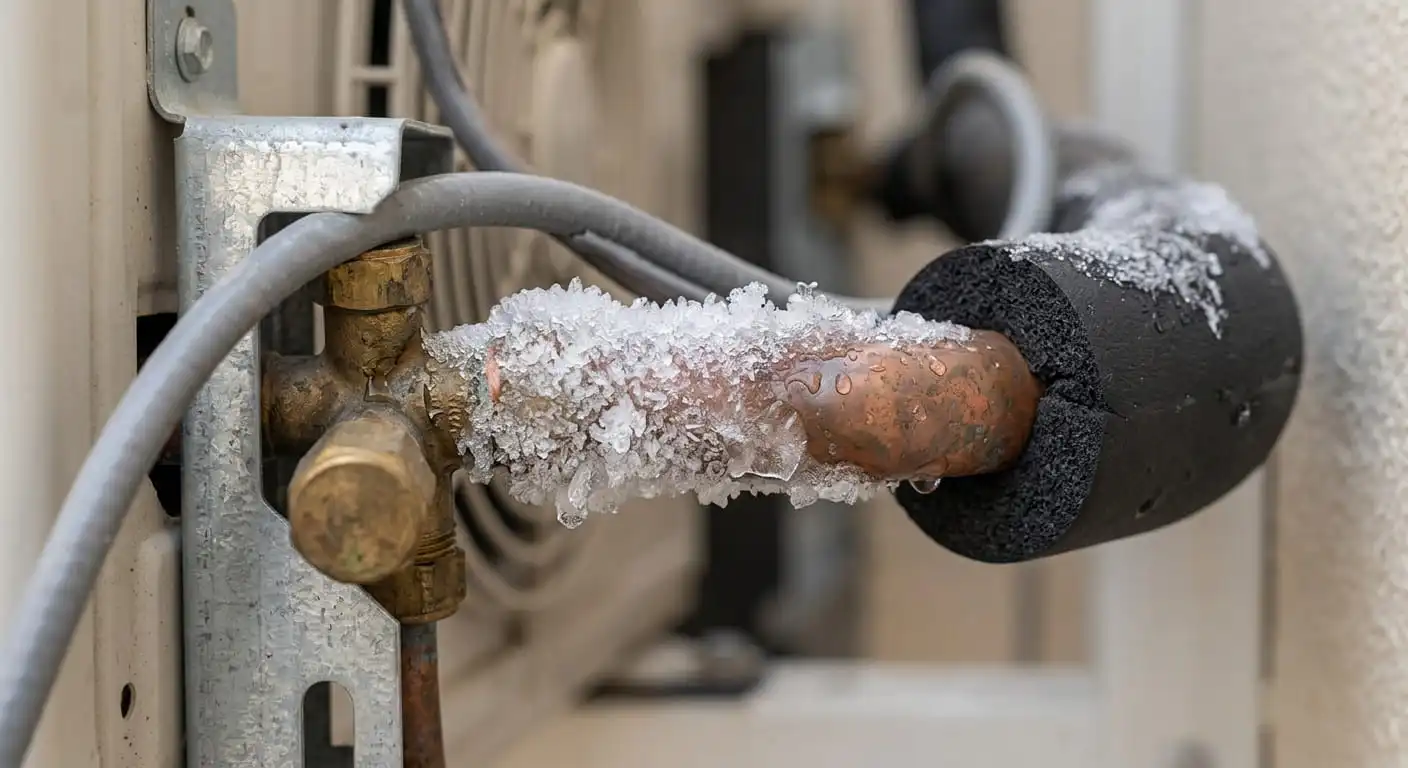Technician inspecting an indoor AC unit for a water leak
